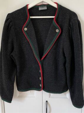 Sigi Scheiber Tyrol Austrian Wool knit Jacket Trachten Octoberfest 100% wool 38
